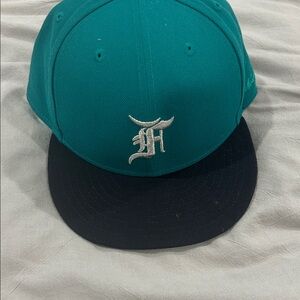 Fear of God Teal and Black F Logo Flat-Brim Hat